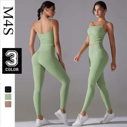 2 Piece Womens Outfits Yoga Set Fitness Workout Set Vest Long Leggings Gym Set Tracksuit Female Sports Clothing Active Wear